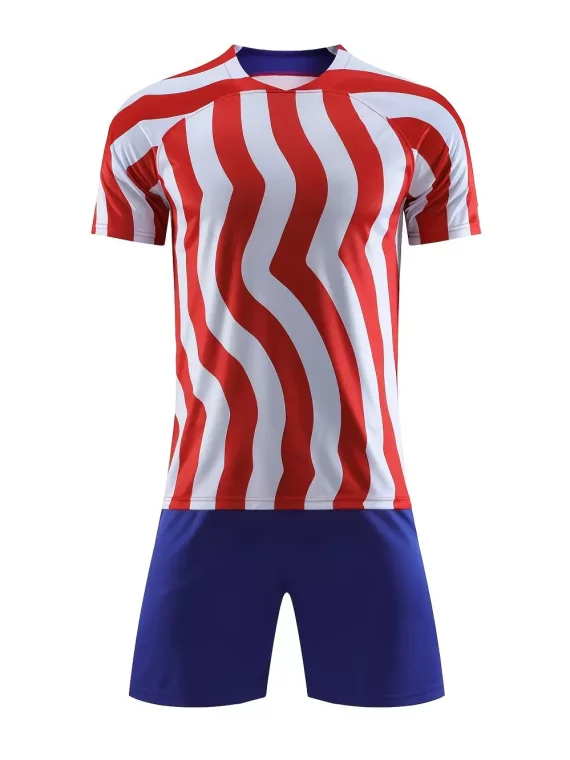 2pcs Kit De Fútbol, Camiseta De Fútbol A Rayas Para Hombres Y Pantalones Cortos Sólidos Para Entrenamiento Y Competición De Fiesta
