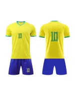 Traje De Fútbol Para Nios, Camiseta De Fútbol Sólida Amarilla Brillante De Número 10 Para Nios Y Pantalones Cortos Transpirables Ligeramente Elásticoss Activos Para F??bol, Competencia, Entrenamiento