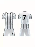Kit De Fútbol De 2 Piezas, Trajes De Camiseta De Rugby Geometr??a Para Nio # 7 Camiseta De Fútbol De Manga Corta Y Pantalones Cortos De Rayas Transpirables Ligeramente Elásticoss Activos Para Competición De Entrenamiento Para Nios