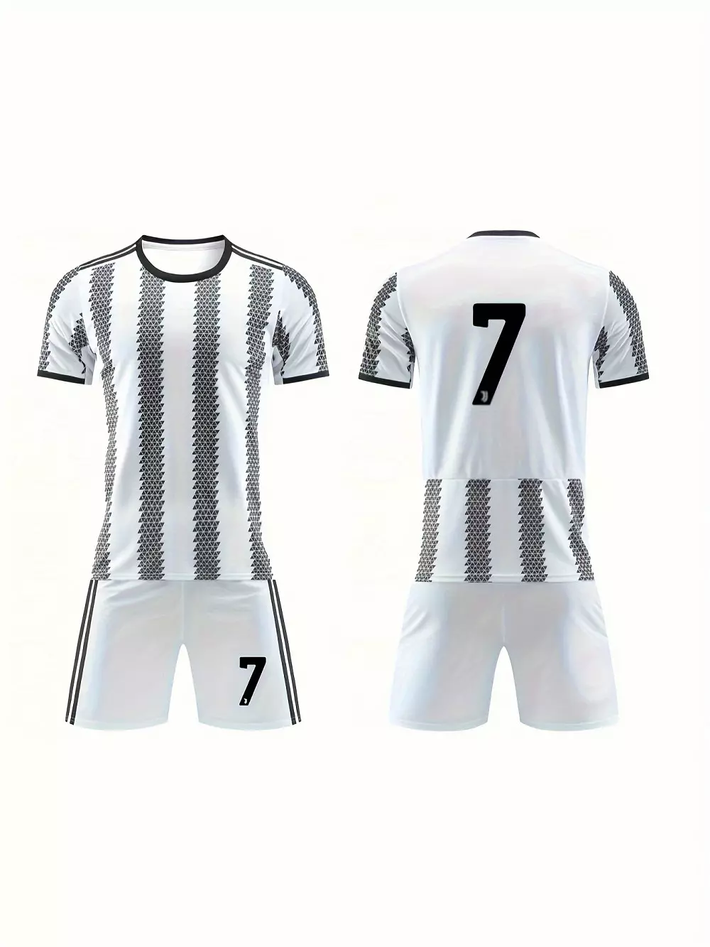 Kit De Fútbol De 2 Piezas, Trajes De Camiseta De Rugby Geometr??a Para Nio # 7 Camiseta De Fútbol De Manga Corta Y Pantalones Cortos De Rayas Transpirables Ligeramente Elásticoss Activos Para Competición De Entrenamiento Para Nios
