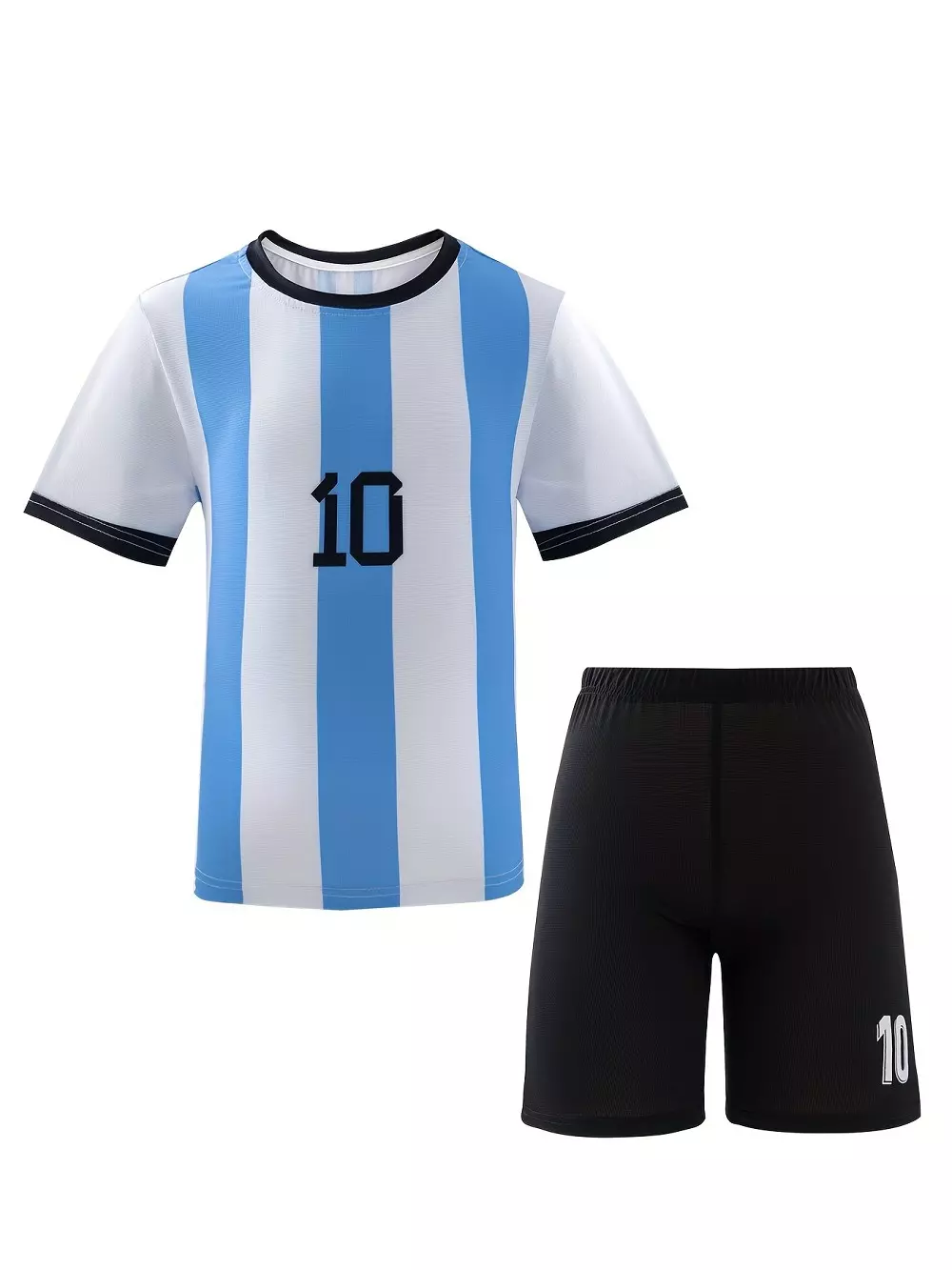 Conjunto De Fútbol Para Nios, Camiseta De Fútbol A Rayas Ligeramente Elásticas Con Patrón De Número 10 Y Pantalones Cortos Transpirables Para Entrenamiento Y Competición