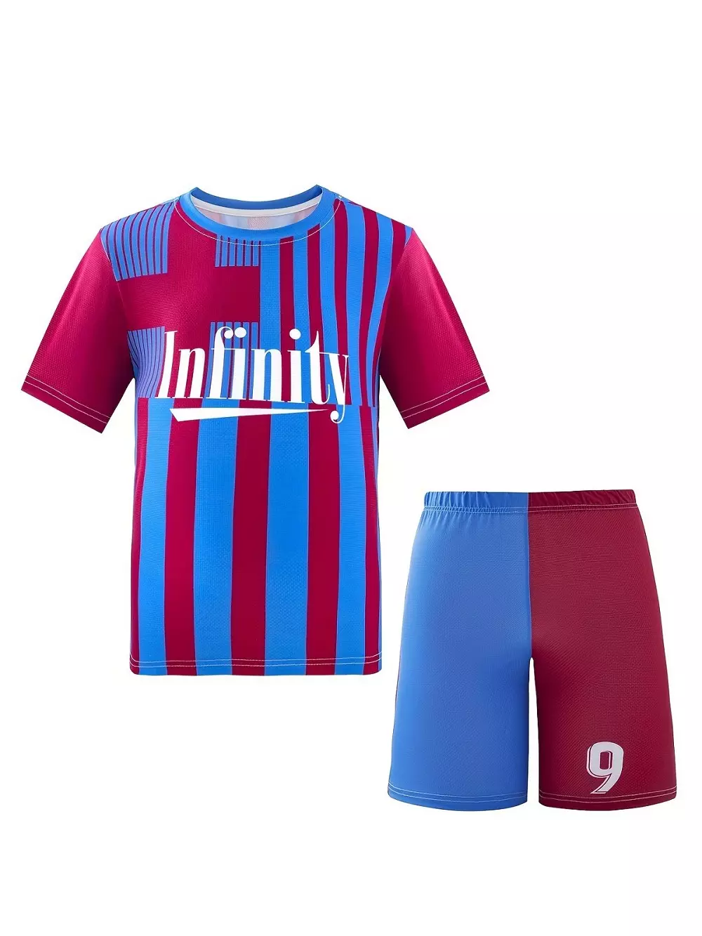 Conjunto De Fútbol Para Nios, Camiseta De Fútbol Con Rayas Ligeramente Elásticas Y Estampado Infinito Y Pantalones Cortos Transpirables #7 Para Entrenamiento Y Competición