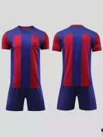 Conjunto De Fútbol De Secado Rápido De 2 Uds, Camiseta De Fútbol Ligeramente Elásticas A Rayas Y Pantalones Cortos Cómodos Con Absorci??n De La Humedad Para Competición Y Entrenamiento Para Nio