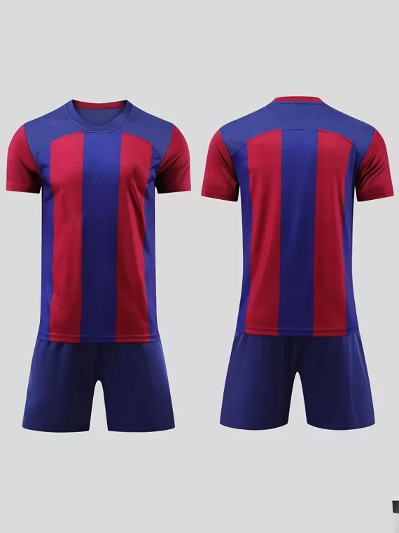 Conjunto De Fútbol De Secado Rápido De 2 Uds, Camiseta De Fútbol Ligeramente Elásticas A Rayas Y Pantalones Cortos Cómodos Con Absorci??n De La Humedad Para Competición Y Entrenamiento Para Nio