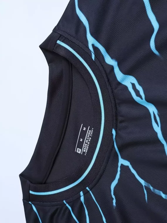 Conjuntos De 2 Piezas Para Hombre, Cómoda Camiseta De Manga Corta Con Estampado De Rayos Y Pantalones Cortos Informales Con Cord??n Para Verano, Ropa Para Hombre