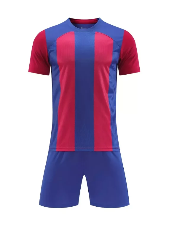 2pcs Kit De Fútbol, Camiseta De Fútbol A Rayas Ligeramente Elásticas Para Hombres Y Conjunto De Pantalones Cortos Sólidos Para Exteriores