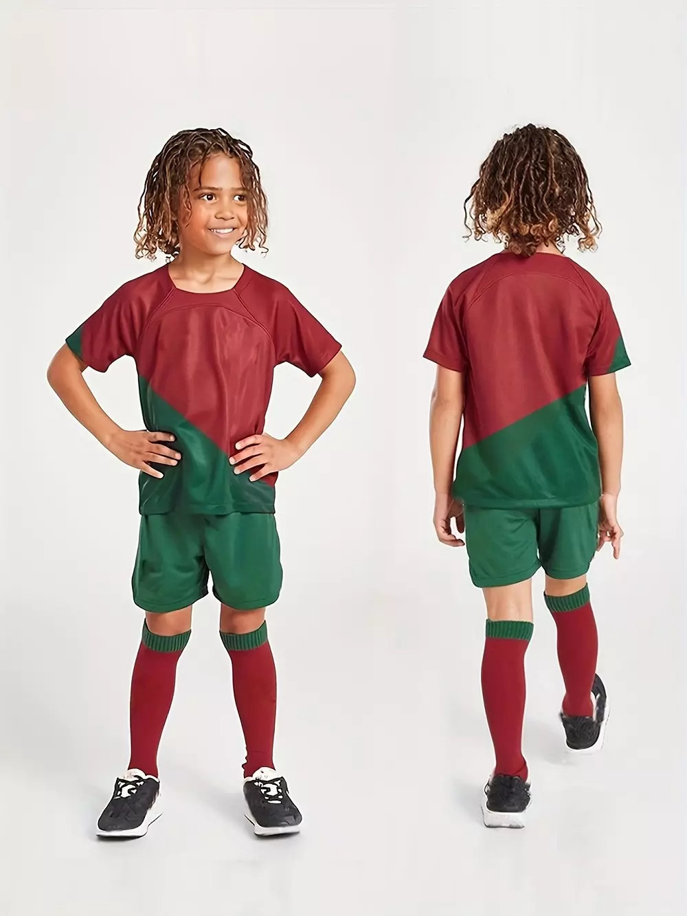Conjunto De Fútbol De Secado Rápido Para Nios, Camiseta De Fútbol Transpirable Con Absorci??n De La Humedad Y Pantalones Cortos Cómodos Ligeramente Elásticoss Con Bloques De Colores Para Nios Para Competencia Entrenamiento