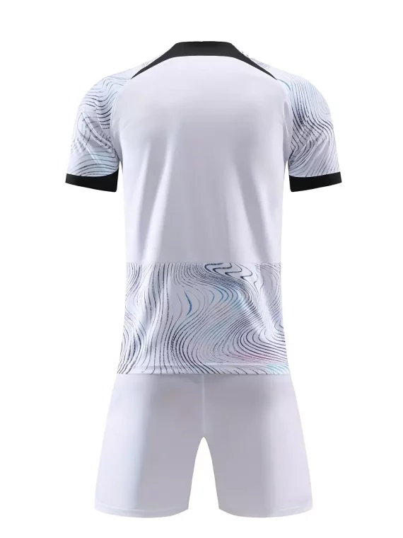 Kit De Fútbol De 2 Uds, Camiseta De Fútbol Con Patrón De Curva Para Hombre Y Pantalones Cortos Transpirables Ligeramente Elásticoss Activos Para Exteriores