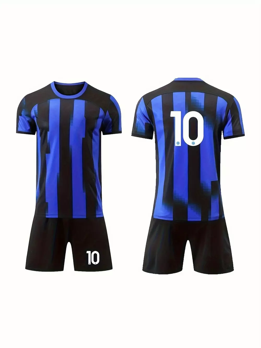 Camiseta De Fútbol De Rayas Verticales Para Nios, Camiseta Con Estampado Del Número 10 Y Pantalones Cortos Elásticoss Para Entrenamiento Y Competición De Fútbol, ropa Para Nios, 2 Uds.