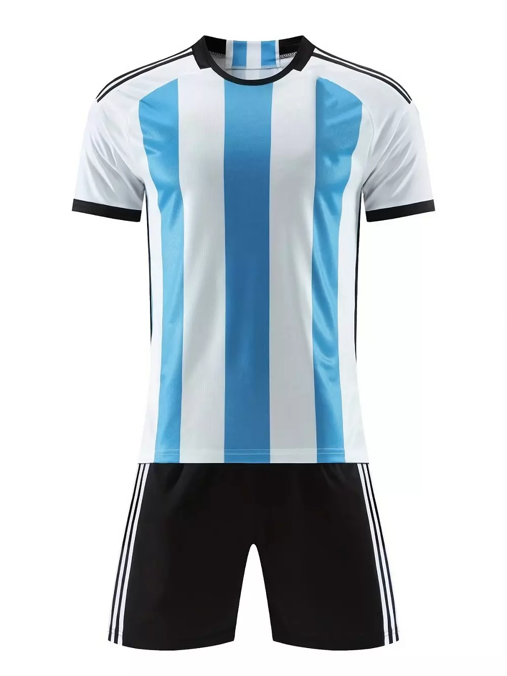 2 piezas de camiseta de fútbol a rayas para hombre y pantalones cortos deportivos sólidos: perfectos para actividades de verano al aire libre!