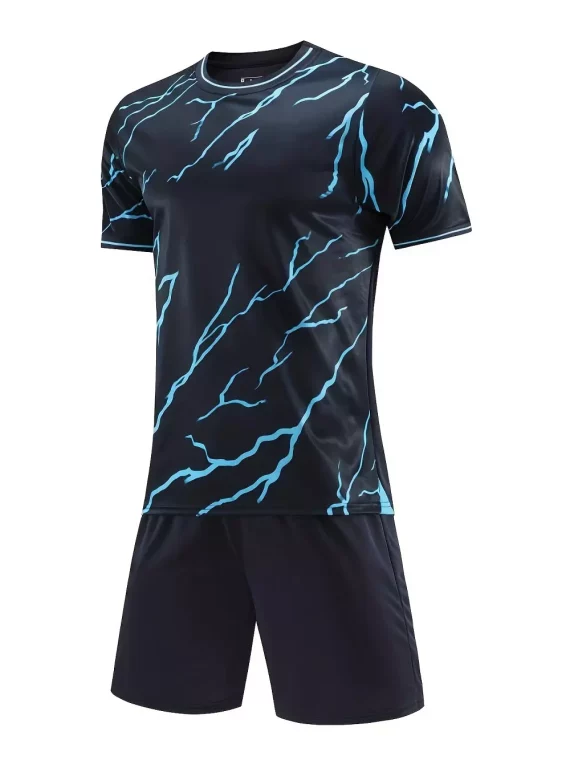 Conjuntos De 2 Piezas Para Hombre, Cómoda Camiseta De Manga Corta Con Estampado De Rayos Y Pantalones Cortos Informales Con Cord??n Para Verano, Ropa Para Hombre