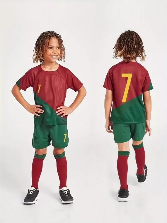 Conjuntos Deportivos De Moda De Fútbol Para Nios, Camiseta De Fútbol Con Bloques De Color Número 7 Para Nio Y Pantalones Cortos Activos Transpirables Para Competición De Entrenamiento De Fútbol