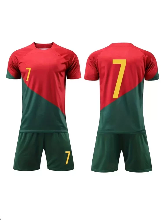 Conjuntos Deportivos De Moda De Fútbol Para Nios, Camiseta De Fútbol Con Bloques De Color Número 7 Para Nio Y Pantalones Cortos Activos Transpirables Para Competición De Entrenamiento De Fútbol