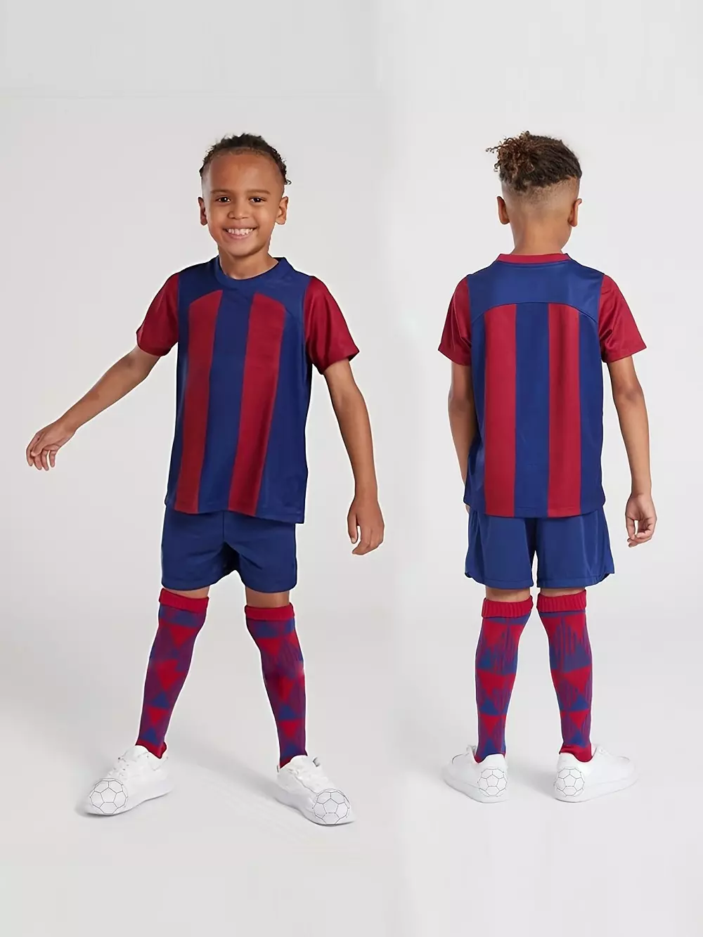 Conjunto De Fútbol De Secado Rápido De 2 Uds, Camiseta De Fútbol Ligeramente Elásticas A Rayas Y Pantalones Cortos Cómodos Con Absorci??n De La Humedad Para Competición Y Entrenamiento Para Nio
