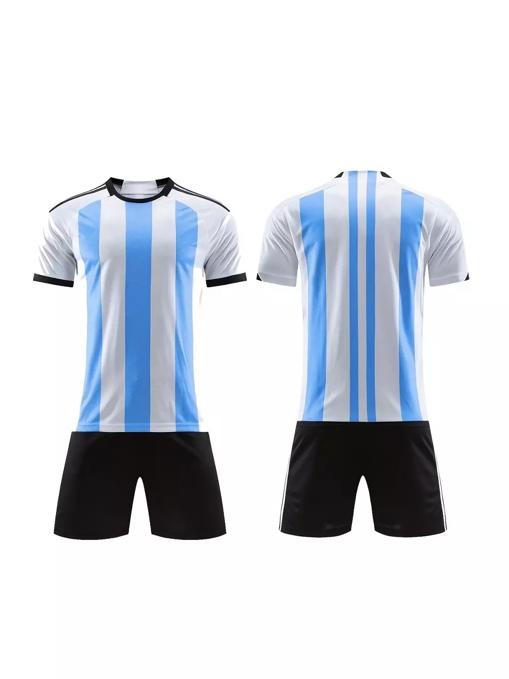 2pcs Kit De Fútbol, Nios Camiseta De Fútbol A Rayas Y Pantalones Cortos Transpirables Y Ligeramente Elásticoss Para F??bol Entrenamiento Competición