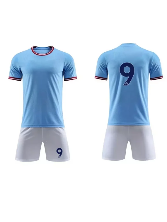 2 Piezas Camiseta De Fútbol Sólida De Número 9 Para Nio Y Pantalones Cortos Blancos Transpirables Cómodos Activos