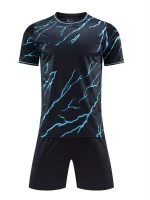 Conjuntos De 2 Piezas Para Hombre, Cómoda Camiseta De Manga Corta Con Estampado De Rayos Y Pantalones Cortos Informales Con Cord??n Para Verano, Ropa Para Hombre