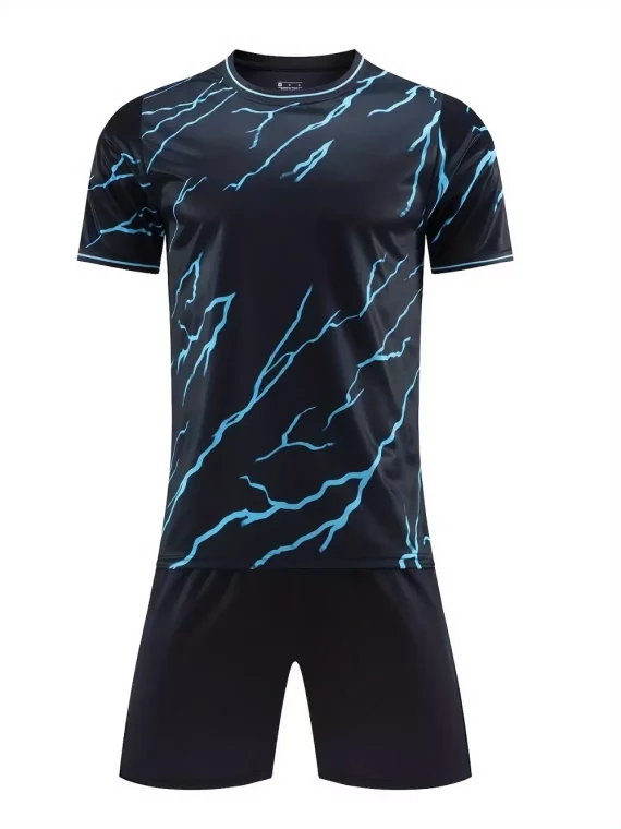 Conjuntos De 2 Piezas Para Hombre, Cómoda Camiseta De Manga Corta Con Estampado De Rayos Y Pantalones Cortos Informales Con Cord??n Para Verano, Ropa Para Hombre