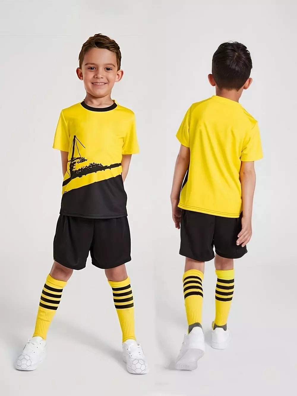 2pcs Conjunto De Fútbol De Secado Rápido, Camiseta De Fútbol De Bloque De Color Ligeramente Elásticas Y Pantalones Cortos Cómodos De Absorci??n De Humedad Para Nios Para Entrenamiento Y Competición