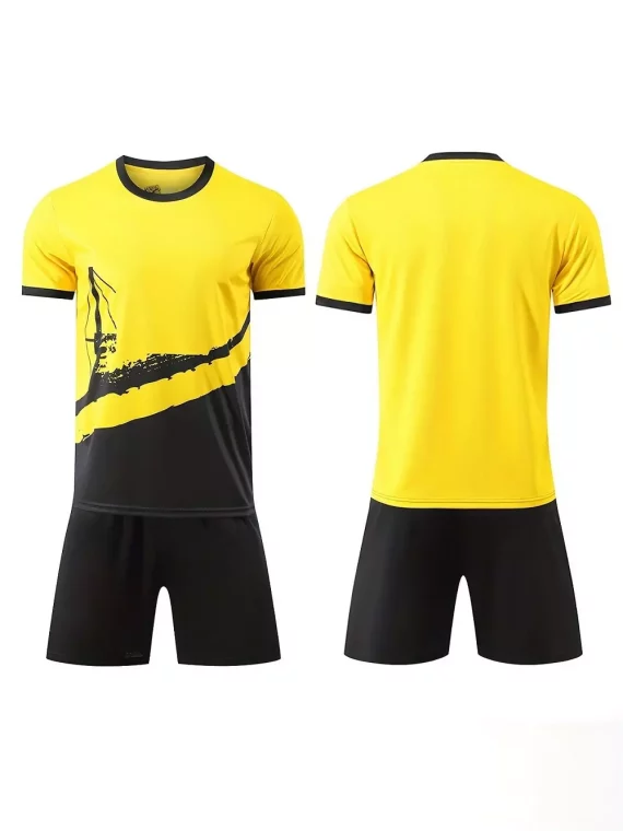 2pcs Conjunto De Fútbol De Secado Rápido, Camiseta De Fútbol De Bloque De Color Ligeramente Elásticas Y Pantalones Cortos Cómodos De Absorci??n De Humedad Para Nios Para Entrenamiento Y Competición
