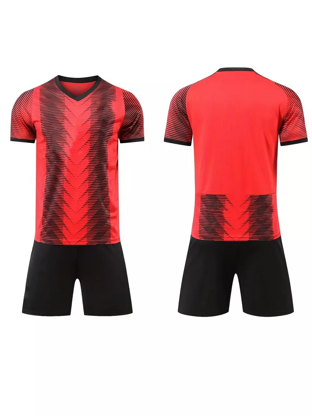 Traje Deportivo De Rayas Rojas Y Negras Para Nio Adolescente, Conjuntos De Camiseta De Rugby, Camiseta De Fútbol Y Pantalones Cortos Deportivos Ligeramente Elásticoss Para Mayor Comodidad Y Transpirabilidad.