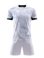 Kit De Fútbol De 2 Uds, Camiseta De Fútbol Con Patrón De Curva Para Hombre Y Pantalones Cortos Transpirables Ligeramente Elásticoss Activos Para Exteriores